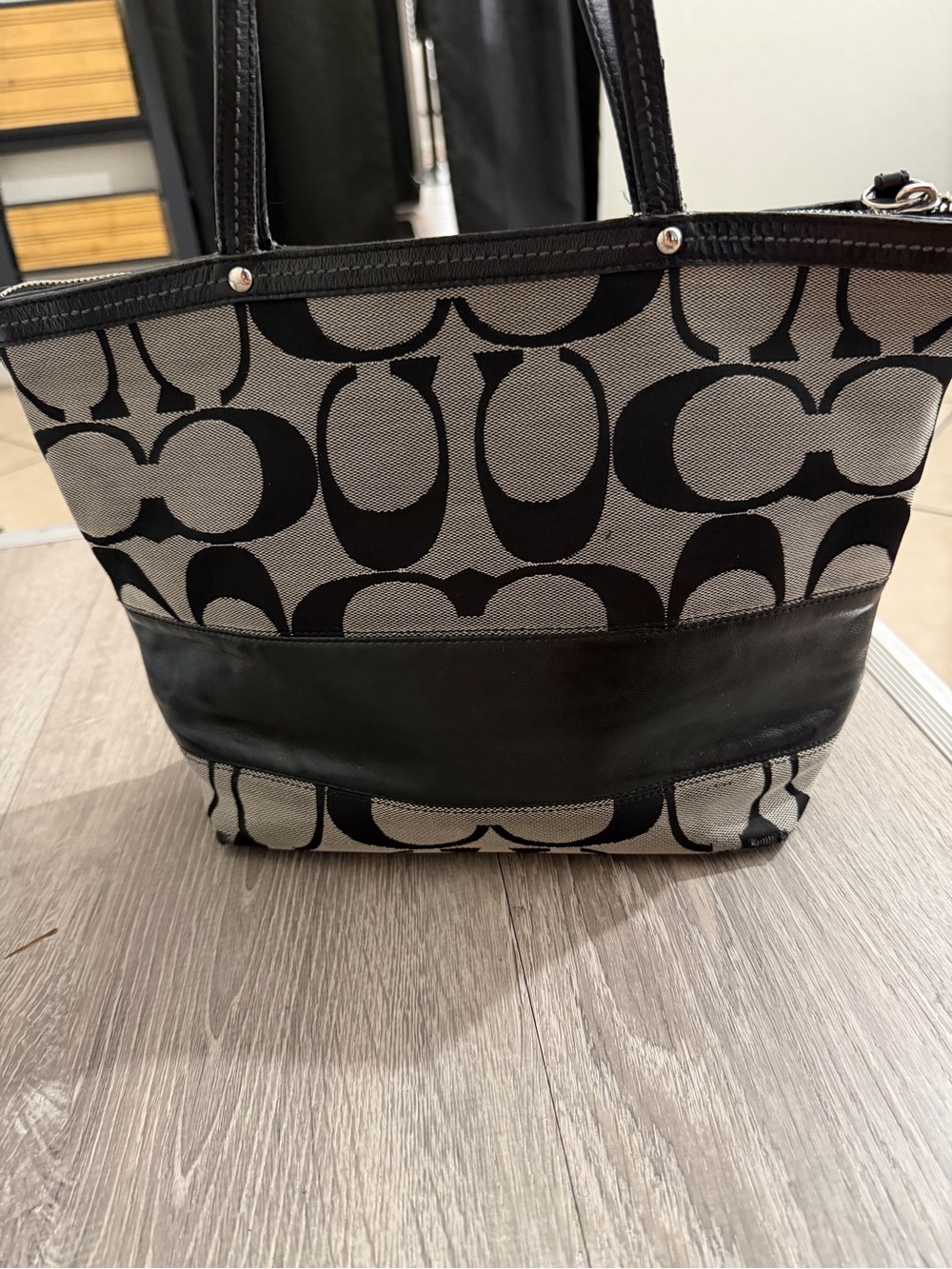 Coach Black and Silver Signature Logo Tote - Picture 5 of 11